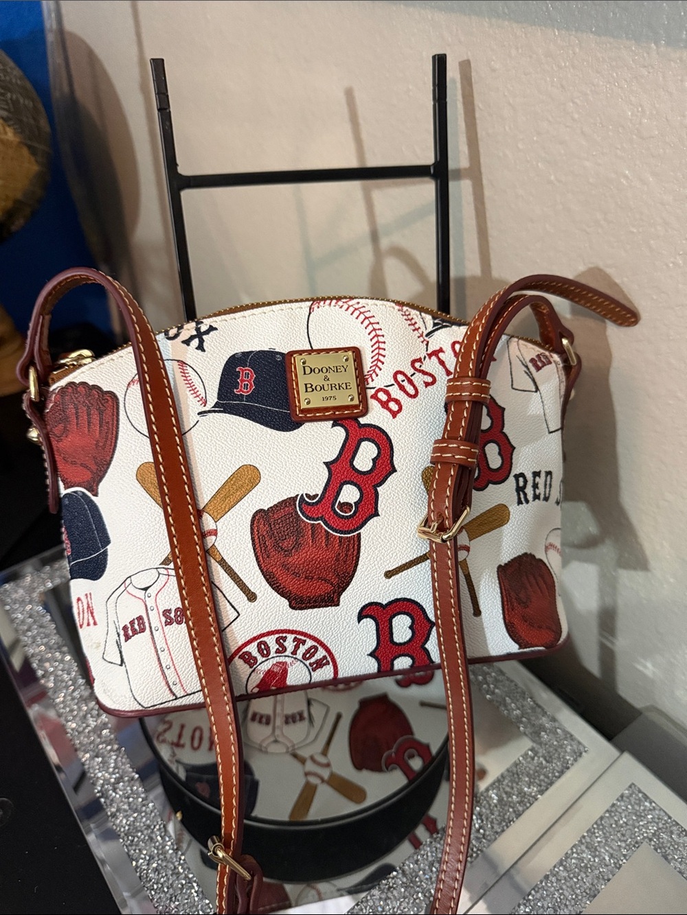 Dooney & Bourke White and Red Boston Motif Crossbody Bag
